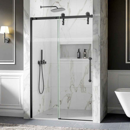 44-48" x 76" Frameless Sliding Shower door,Matte Black,Easy clean|ExBrite Elysian-S Series