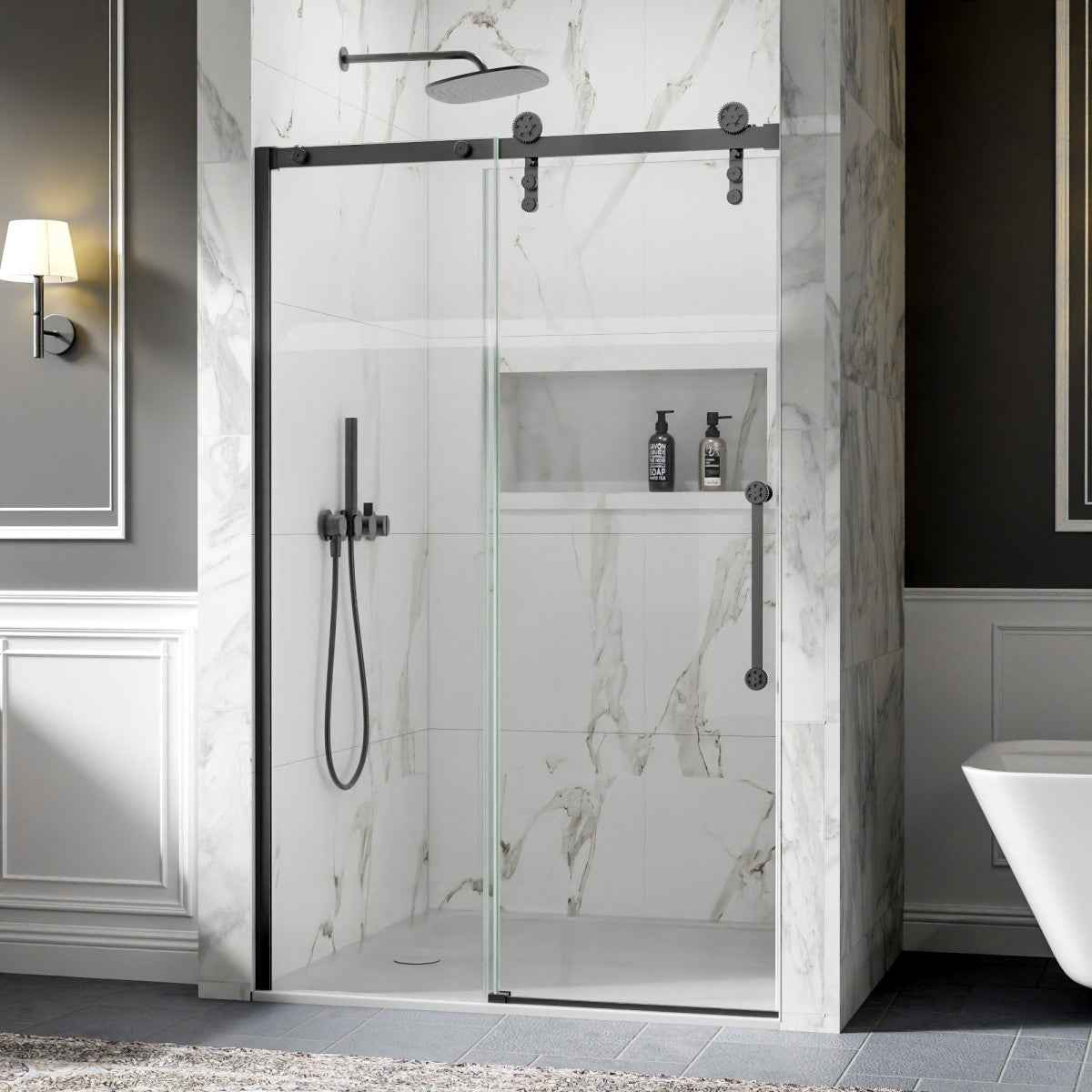 44-48" x 76" Frameless Sliding Shower door,Matte Black,Easy clean|ExBrite Elysian-G Series