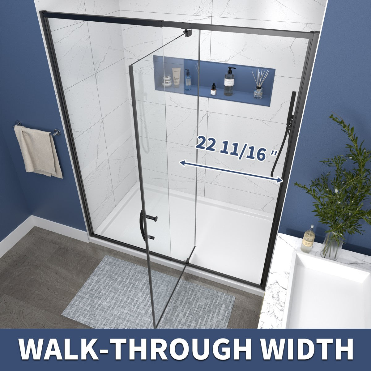 Flexi Showers 56-60" W x 71" H Glass Shower Doos Semi-Frameless,6mm Clear Tempered Glass Panel,Black Finish - ExBriteUSA