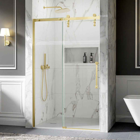44-48" x 76" Frameless Sliding Shower door,Brushed Gold,Easy clean|ExBrite Elysian-M Series