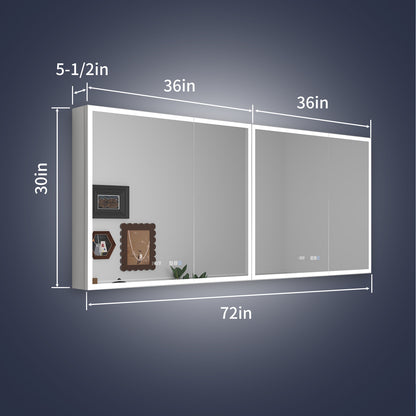 Rim 72" W x 30" H LED Lighted Medicine Cabinet Recessed or Surface with Mirrors