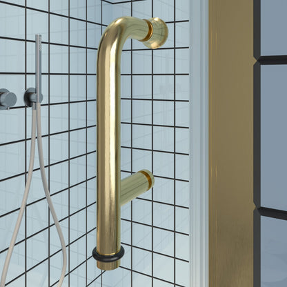 Exbrite Adapt Bifold Shower Door 30-32 in.W x 72 in.H Pivot Swing Shower Doors,Brushed Gold,Tempered Shower Glass