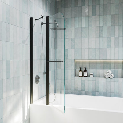 Classy-LB 35.2-36" x 58" Bathtub Screen Panel Pivot Swing Shower Door for Bathtub 180° Pivot 6mm Tempered Glass,Black
