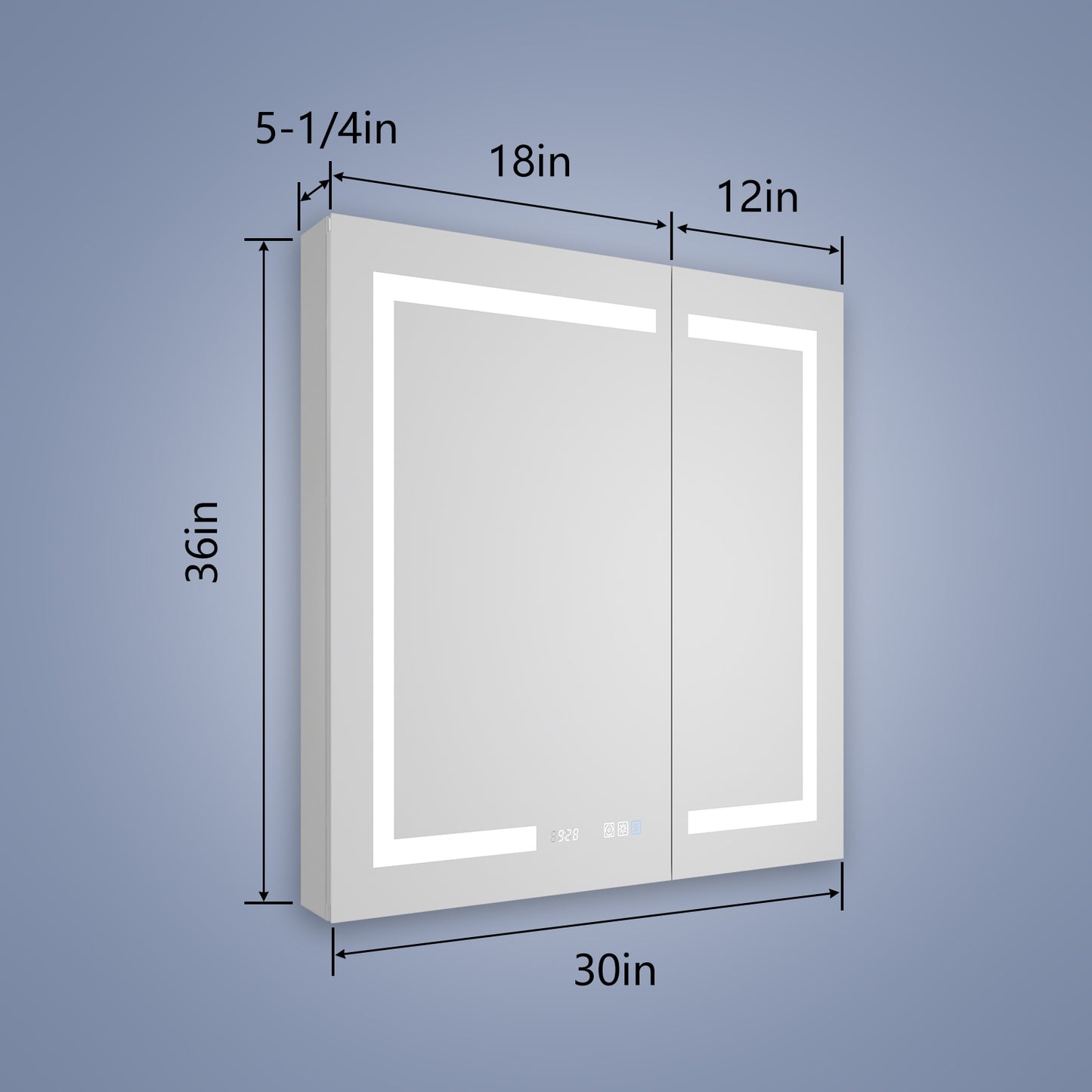 Boost-M2 30" W x 36" H Bathroom Light Medicine Cabinets Recessed or Surface Defogger, Dimmer, Clock，Outlets & USB