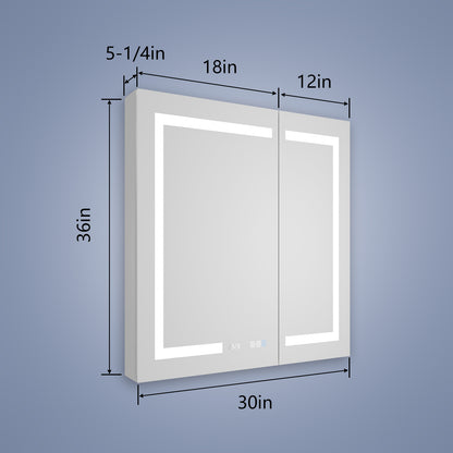 Boost-M2 30" W x 36" H Bathroom Light Medicine Cabinets Recessed or Surface Defogger, Dimmer, Clock，Outlets & USB