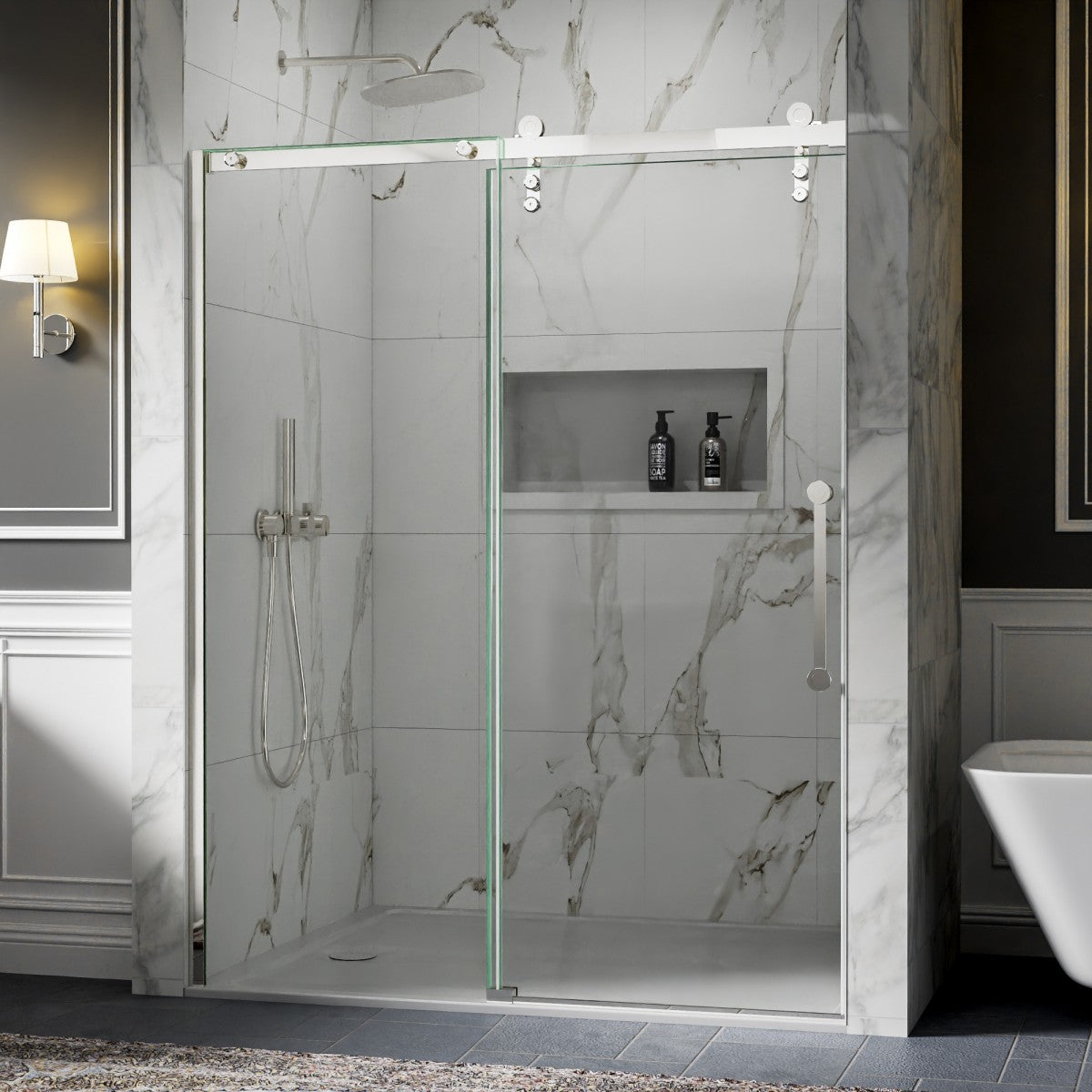 56-60" x 76" Frameless Sliding Shower door,Chrome,Easy clean,Fixed Glass Left|ExBrite Elysian-R Series