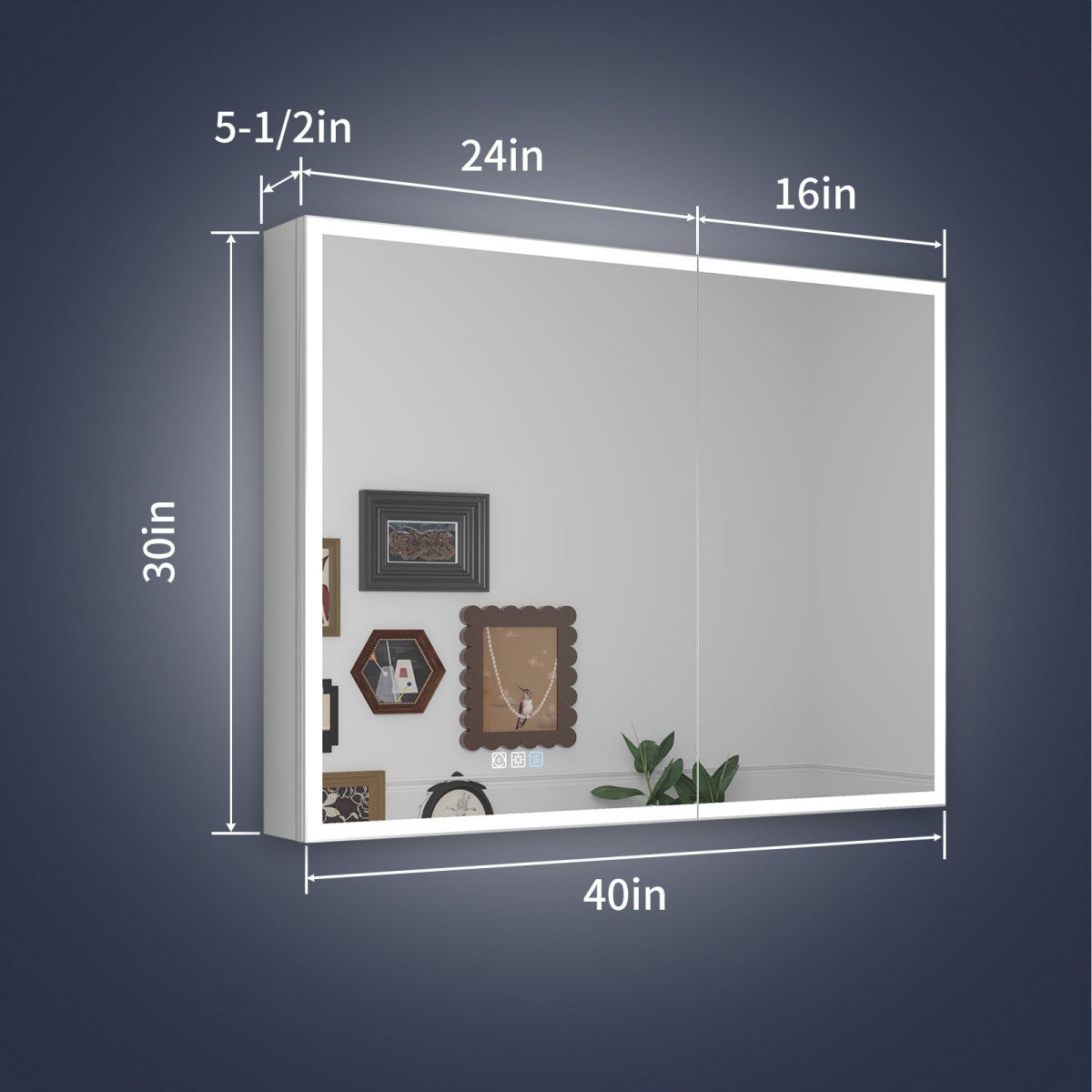 Rim 40" W x 30" H LED Lighted Medicine Cabinet Recessed or Surface with Mirrors