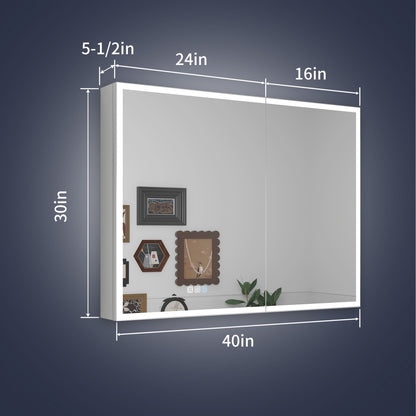 Rim 40" W x 30" H LED Lighted Medicine Cabinet Recessed or Surface with Mirrors