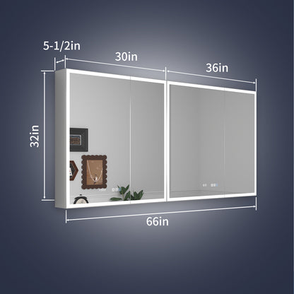 Rim 66" W x 32" H LED Lighted Medicine Cabinet Recessed or Surface with Mirrors