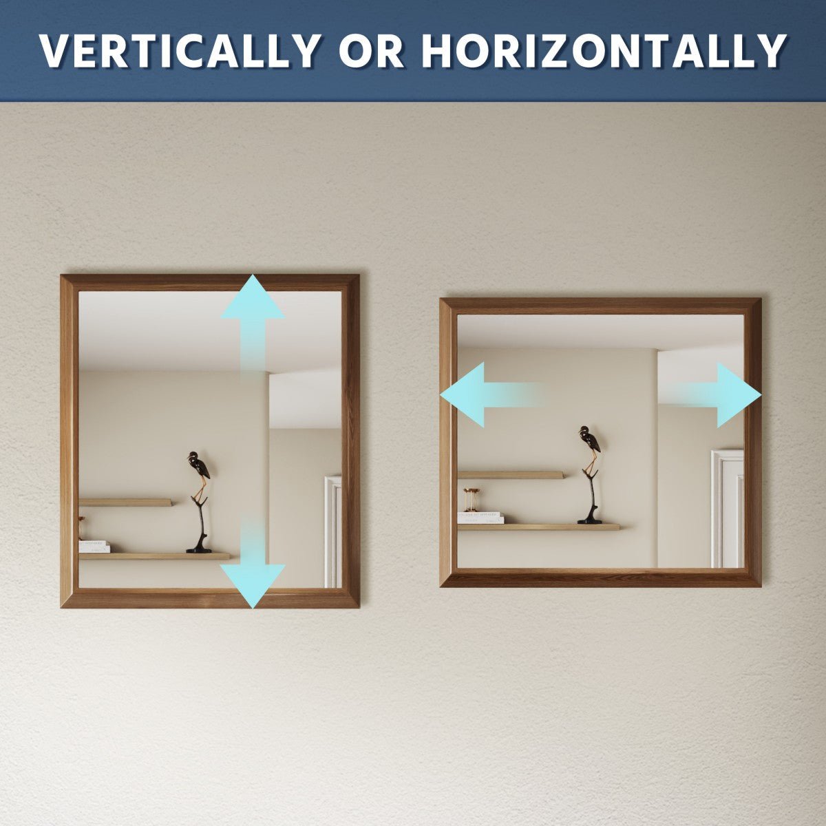 40" x 36" Dark Wood Grain Rectangular Wall Mount Makeup Mirror with Shatterproof Tempered Glass, Rust-Resistant Aluminum Frame for Bathroom, Living Room & Hallway | Nolhurst