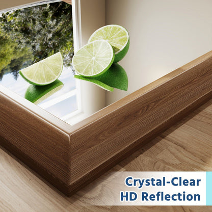 40" x 36" Dark Wood Grain Rectangular Wall Mount Makeup Mirror with Shatterproof Tempered Glass, Rust-Resistant Aluminum Frame for Bathroom, Living Room & Hallway | Nolhurst
