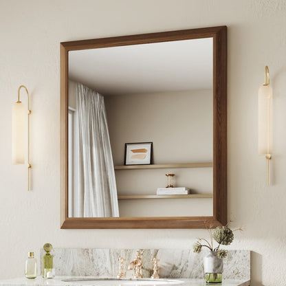 40" x 36" Dark Wood Grain Rectangular Wall Mount Makeup Mirror with Shatterproof Tempered Glass, Rust-Resistant Aluminum Frame for Bathroom, Living Room & Hallway | Nolhurst