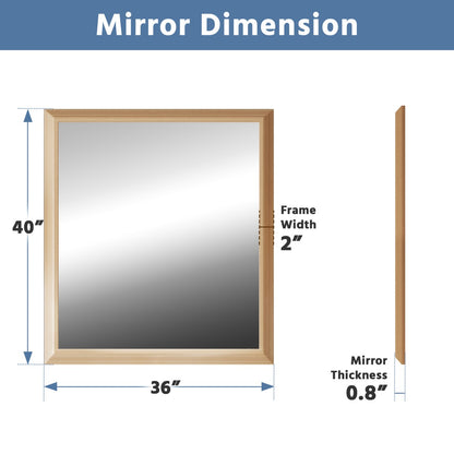 40" x 36" Light Wood Grain Modern, Elegant Rectangular Wall Mirror with Tempered Glass, Shatterproof, Rust-Resistant Light Wood Grain Aluminum Frame for Bathroom, Living Room & Hallway| Nolhurst