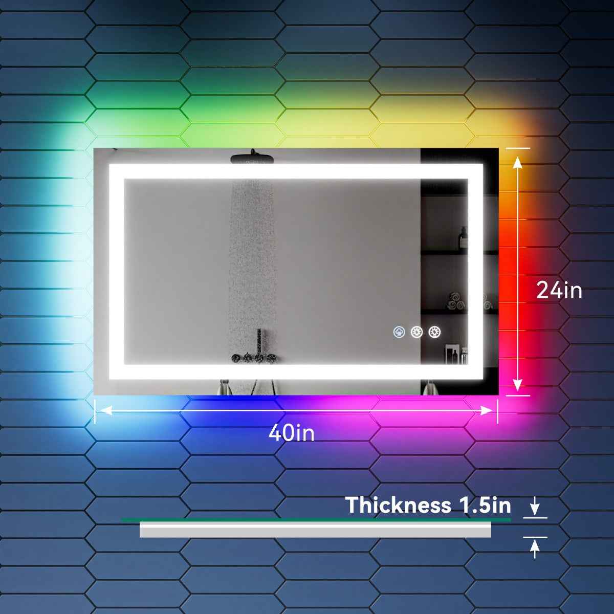 40"x 24" RGB Smart LED Bathroom Mirror–Color Changing Backlit Mirror with Anti-Fog & Dimmable Touch Control|Exbrite DYLUX