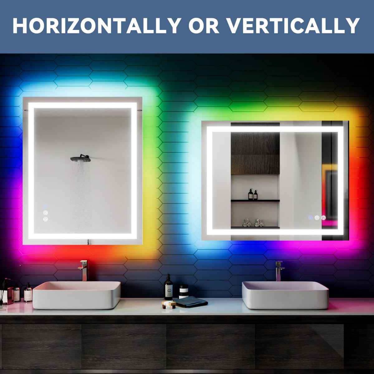 40"x 24" RGB Smart LED Bathroom Mirror–Color Changing Backlit Mirror with Anti-Fog & Dimmable Touch Control|Exbrite DYLUX
