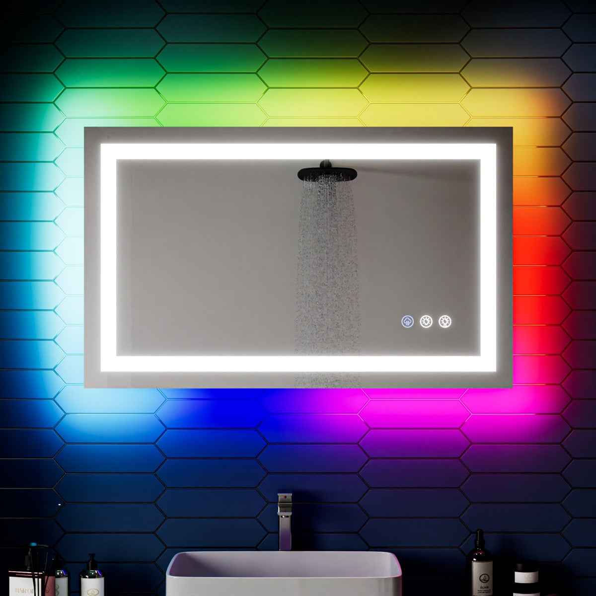 40"x 24" RGB Smart LED Bathroom Mirror–Color Changing Backlit Mirror with Anti-Fog & Dimmable Touch Control|Exbrite DYLUX
