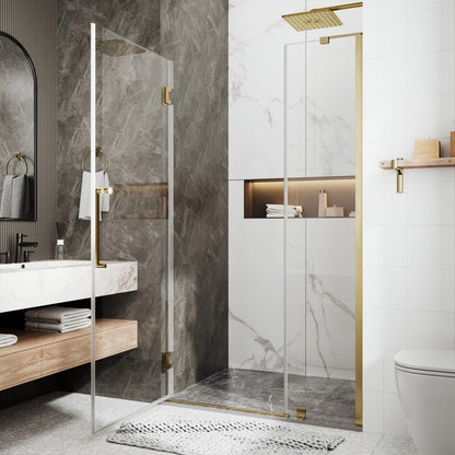 41-42" x 74" Pivot Frameless Shower Door with Brushed Gold Finish and Easy Clean - ExBrite Valor Series with Shower Door Pivot Hinge