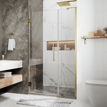41-42" x 74" Pivot Frameless Shower Door with Brushed Gold Finish and Easy Clean - ExBrite Valor Series with Shower Door Pivot Hinge