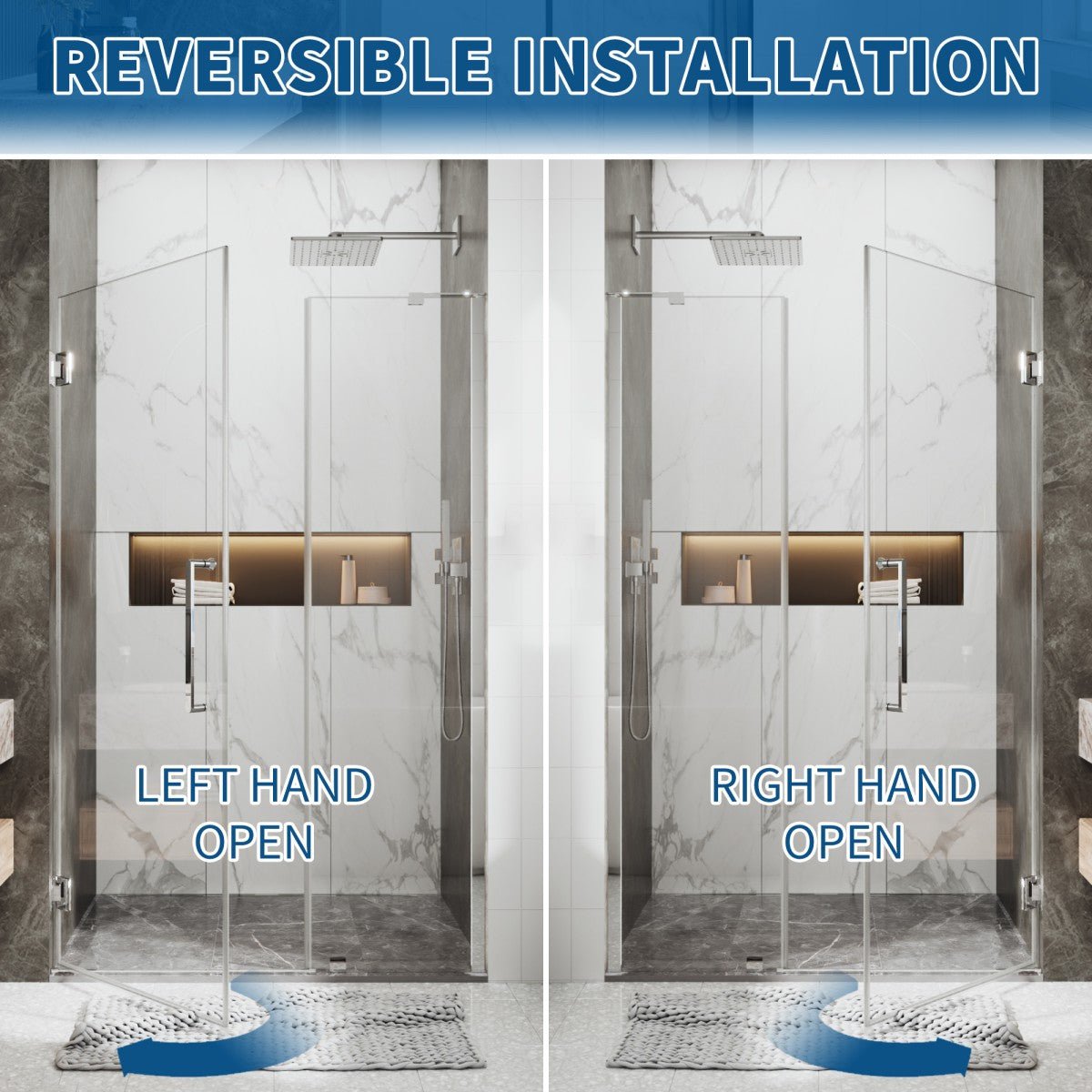 41-42" x 74" Pivot Frameless Shower Door,Chrome,Easy clean|ExBrite Valor-N Series