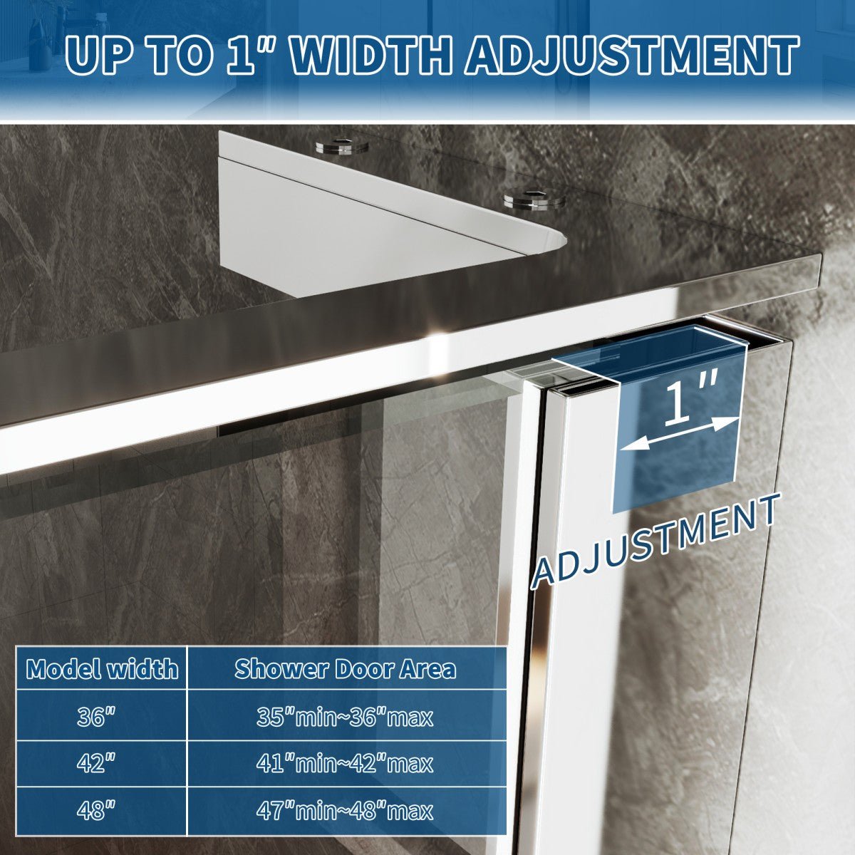 41-42" x 74" Pivot Frameless Shower Door,Chrome,Easy clean|ExBrite Valor-N Series