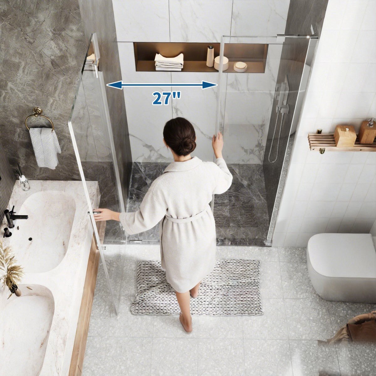 41-42" x 74" Pivot Frameless Shower Door,Chrome,Easy clean|ExBrite Valor-N Series