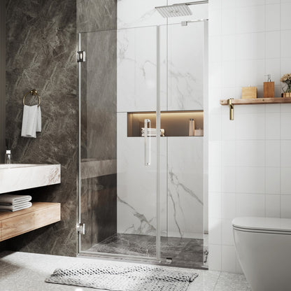 41-42" x 74" Pivot Frameless Shower Door,Chrome,Easy clean|ExBrite Valor-N Series