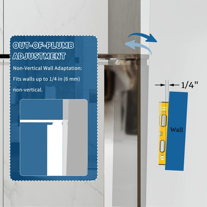 41-42" x 74" Pivot Frameless Shower Door,Chrome,Easy clean|ExBrite Valor-N Series