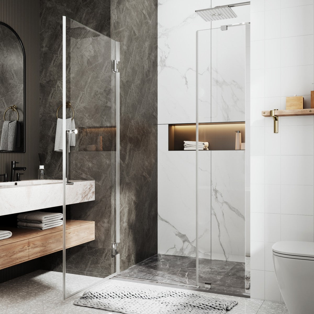 41-42" x 74" Pivot Frameless Shower Door,Chrome,Easy clean|ExBrite Valor-N Series