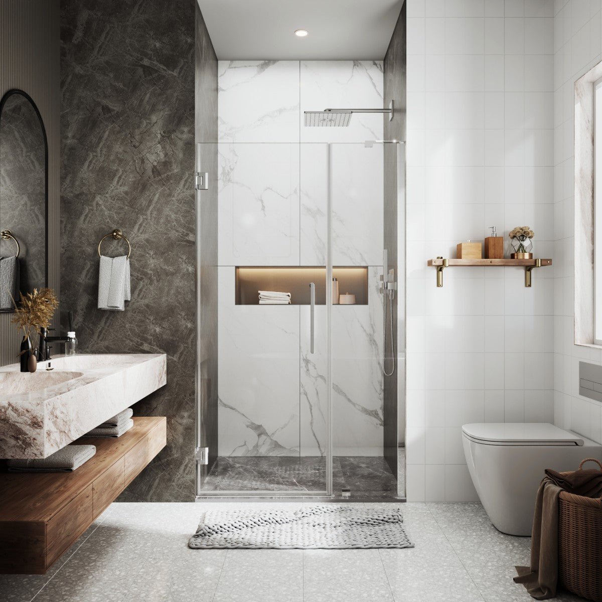 41-42" x 74" Pivot Frameless Shower Door,Chrome,Easy clean|ExBrite Valor-N Series