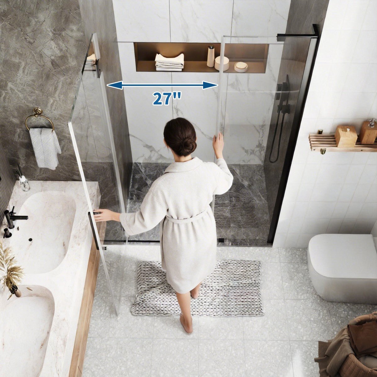 41-42" x 74" Pivot Frameless Shower Door,Matte Black,Easy clean|ExBrite Valor-N Series