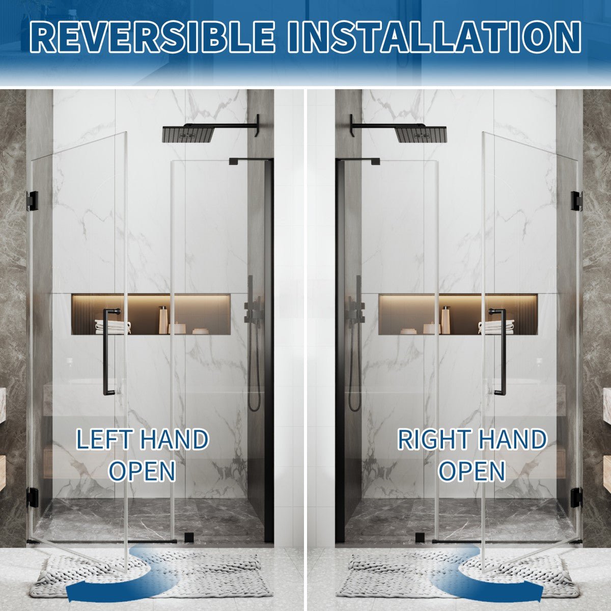 41-42" x 74" Pivot Frameless Shower Door,Matte Black,Easy clean|ExBrite Valor-N Series