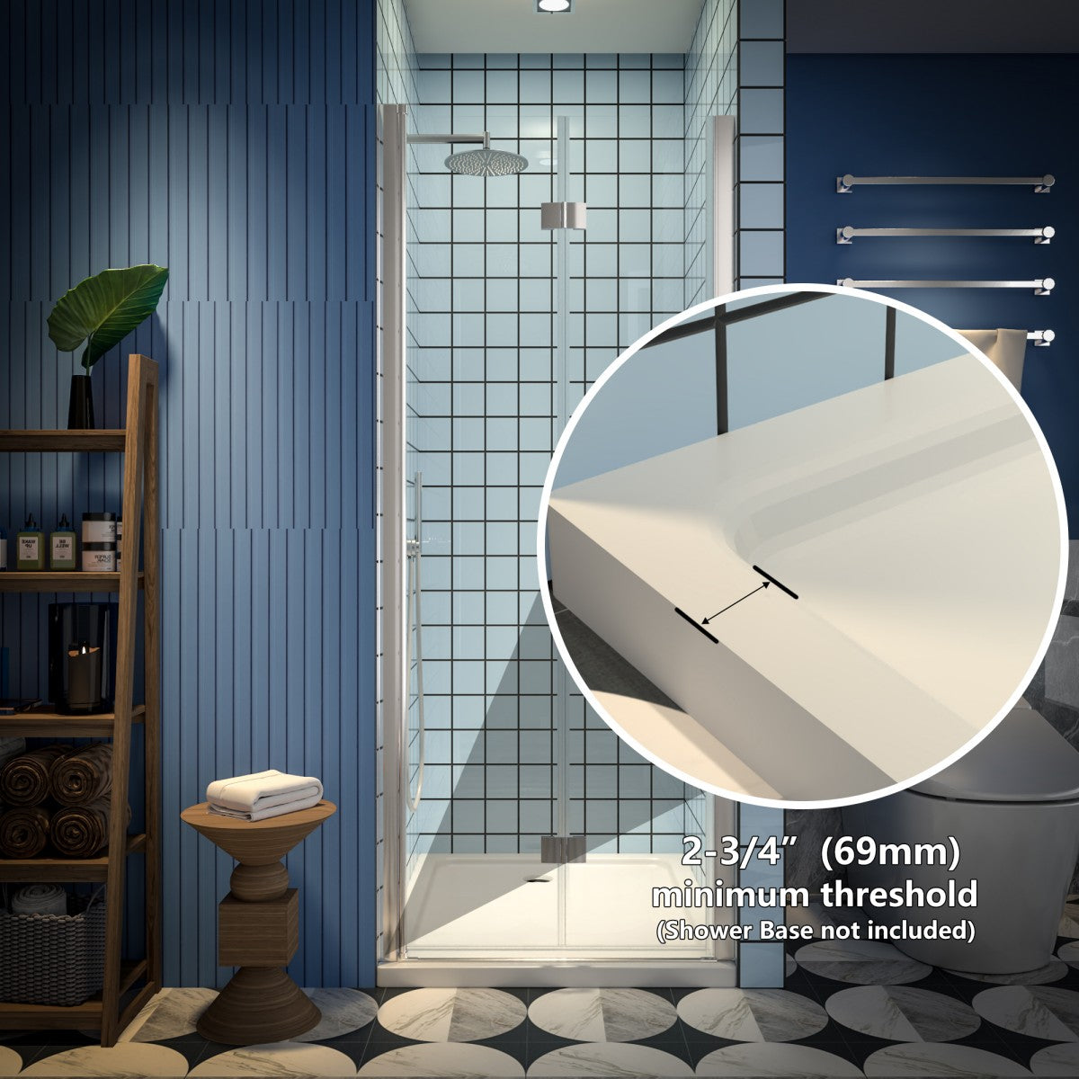 Exbrite Adapt Bifold Shower Door 30-32 in.W x 72 in.H Pivot Swing Shower Doors,Brushed Nickel,Tempered Glass