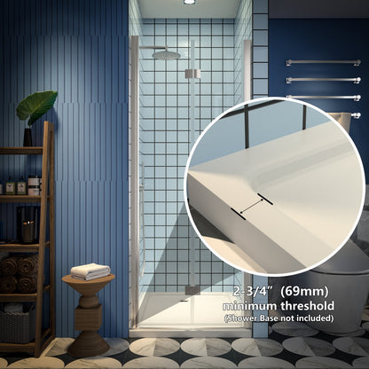Exbrite Adapt Bifold Shower Door 30-32 in.W x 72 in.H Pivot Swing Shower Doors,Brushed Nickel,Tempered Glass