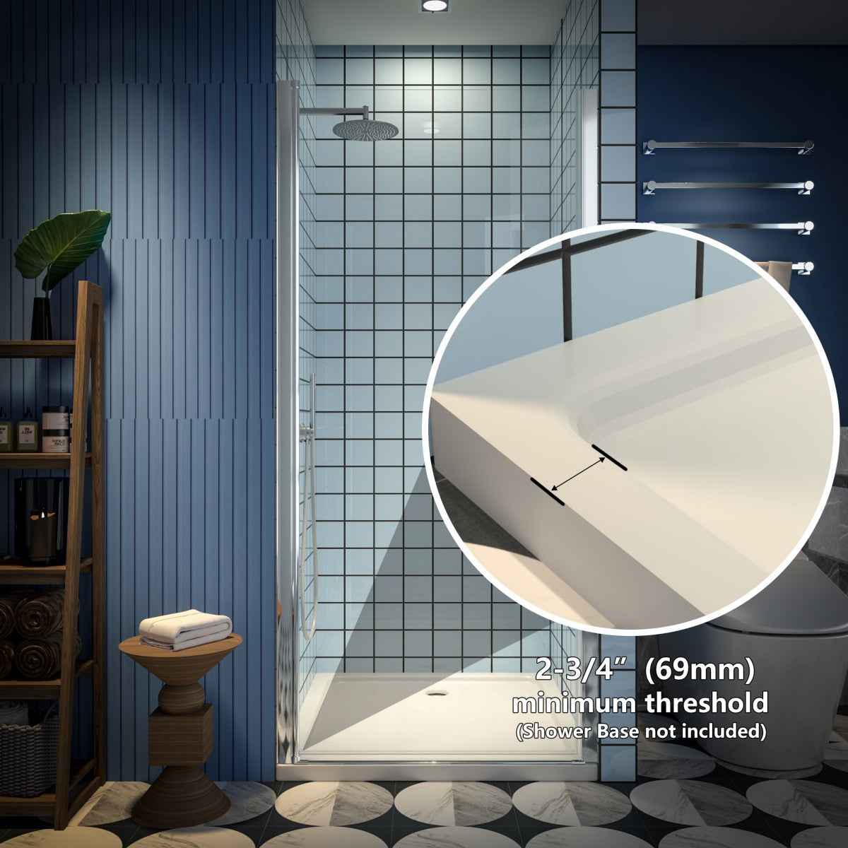 Classy 34-36" W x 72" H Hinged Pivot Semi-Frameless Shower Door Chrome Install Glass Shower Door