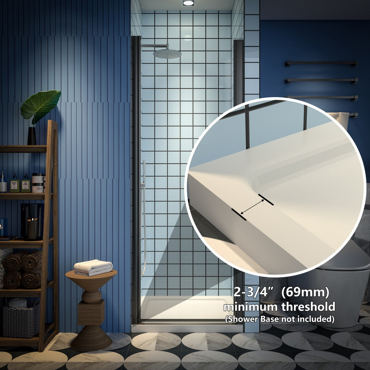 Classy 28-30"x72" Frameless Shower Door in Matte Black,Water Repellent Glass with Seal Strip Parts and Handle,6mm Glass Shower Door - ExBriteUSA