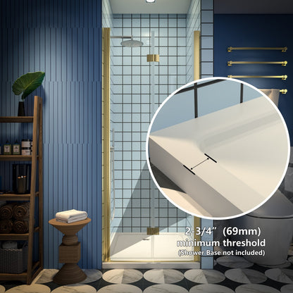 Exbrite Adapt Bifold Shower Door 30-32 in.W x 72 in.H Pivot Swing Shower Doors,Brushed Gold,Tempered Shower Glass