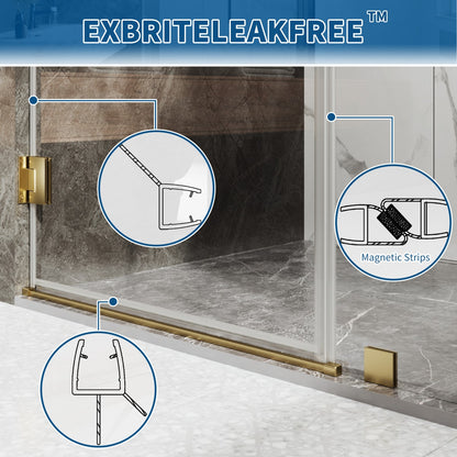35-36" x 74" Pivot Frameless Shower Door,Brushed Gold,Easy clean|ExBrite Valor Series
