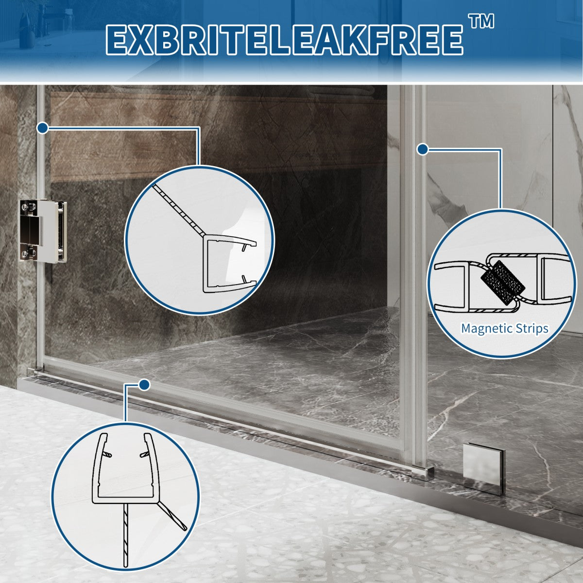 35-36" x 74" Pivot Frameless Shower Door,Chrome,Easy clean|ExBrite Valor Series