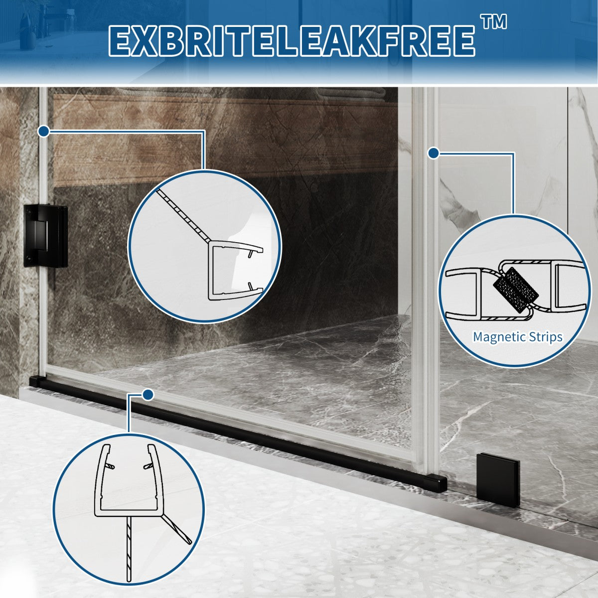 41-42" x 74" Pivot Frameless Shower Door,Matte Black,Easy clean|ExBrite Valor Series