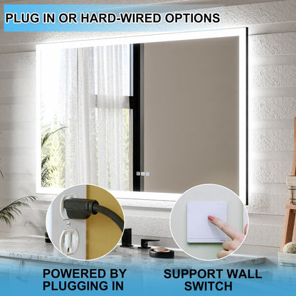Apex-Noir 60"x36" Framed LED Lighted Bathroom Mirror