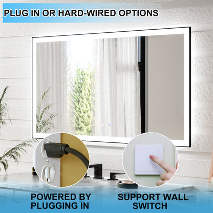 Apex-Noir 55"x30" Framed LED Lighted Bathroom Mirror
