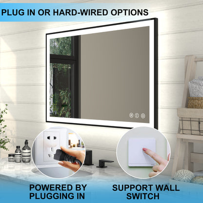 Apex-Noir 24"x36" Framed LED Lighted Bathroom Mirror