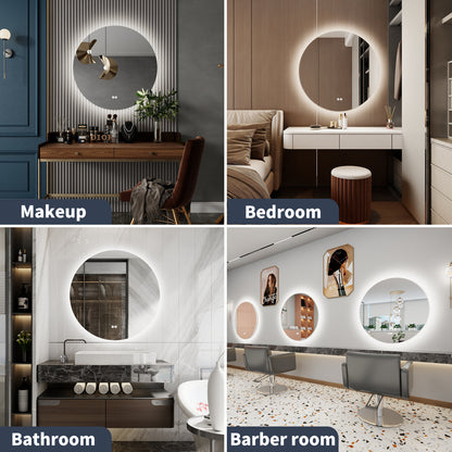 Caivell 20" Round 3-Color Anti-Fog Backlit LED Bathroom Mirror