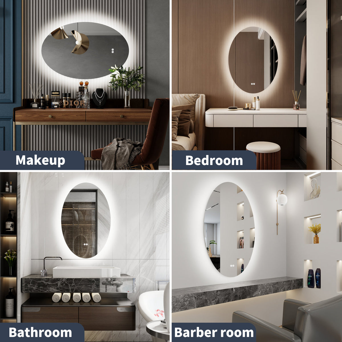 Caivell 28" x 36" Oval 3-Color Anti-Fog Backlit LED Bathroom Mirror