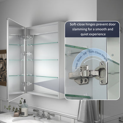 Rim 72" W x 30" H LED Lighted Medicine Cabinet Recessed or Surface with Mirrors