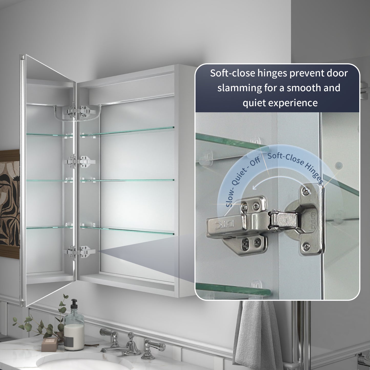 Rim 48" W x 32" H Illuminated LED Medicine Cabinet Recessed or Surface with Outlets & USBs