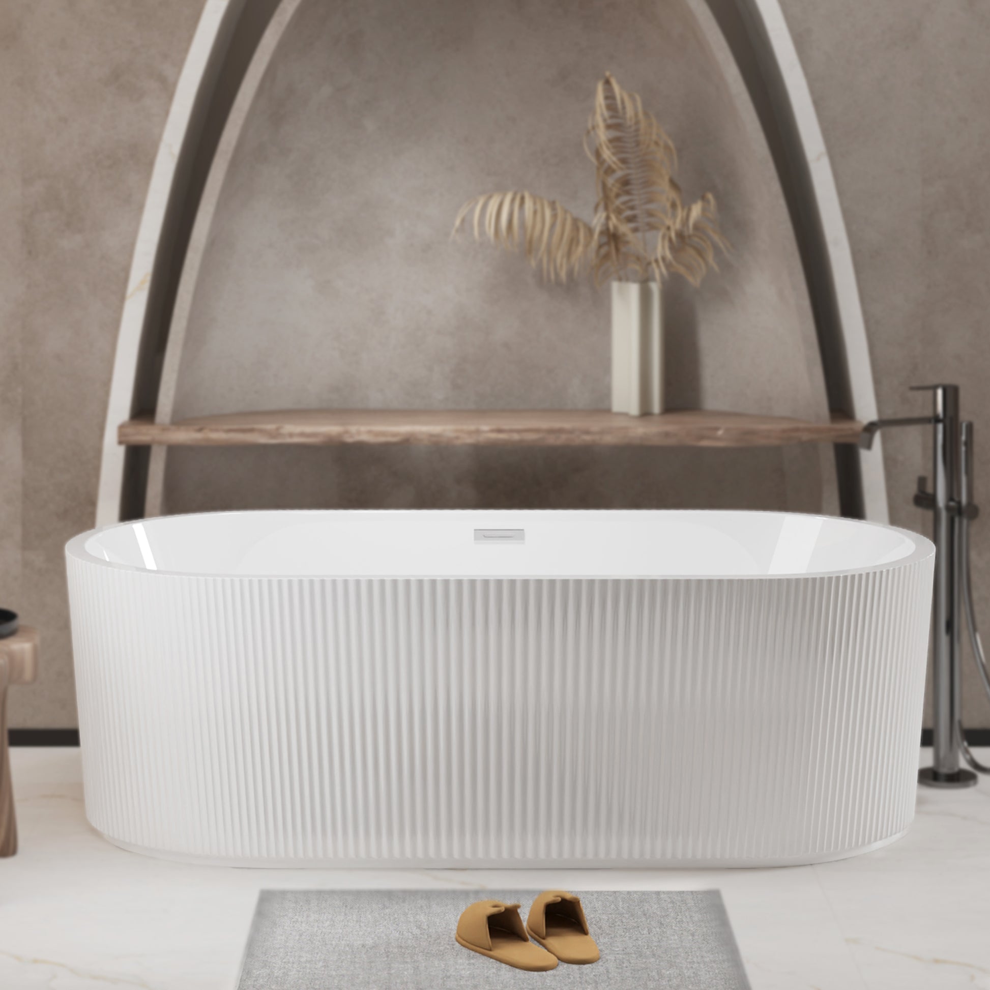WSPRO-CH Allsumhome 59'Linear AcrylicFreestanding Bathtub Stand Alone Soaker Tub, Glossy White Acrylic, POP-UP Chrome Drain, cUPC Certified - ExBriteUSA