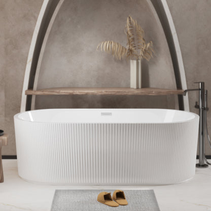 WSPRO-CH Allsumhome 59'Linear AcrylicFreestanding Bathtub Stand Alone Soaker Tub, Glossy White Acrylic, POP-UP Chrome Drain, cUPC Certified - ExBriteUSA