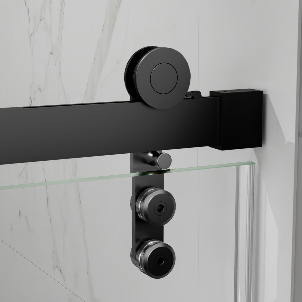 44-48" x 76" Frameless Barn Door Shower with Matte Black Finish, Easy Clean, Fixed Glass Left | ExBrite Elysian-R Series