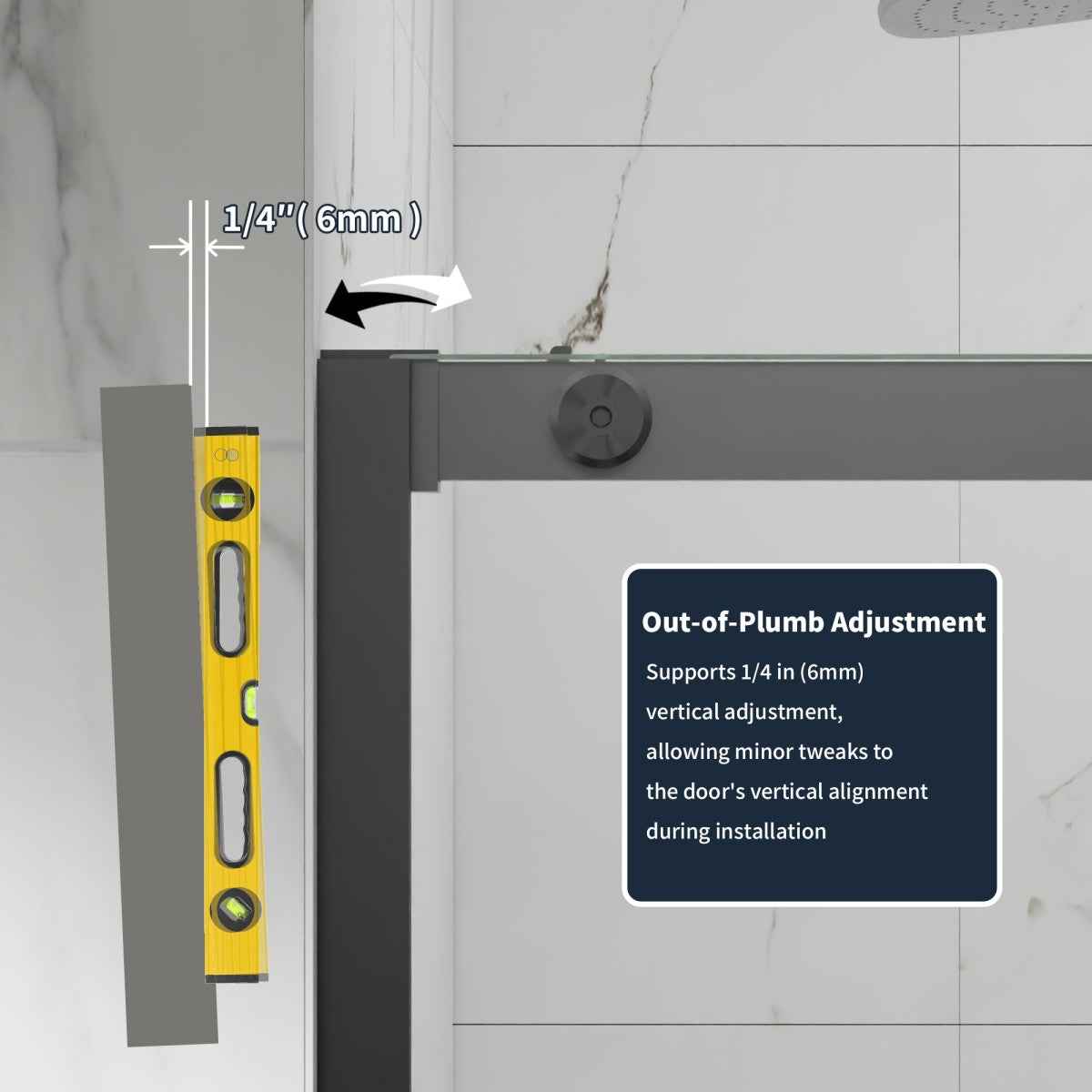 44-48" x 76" Frameless Sliding Shower door,Matte Black,Easy clean|ExBrite Elysian-M Series